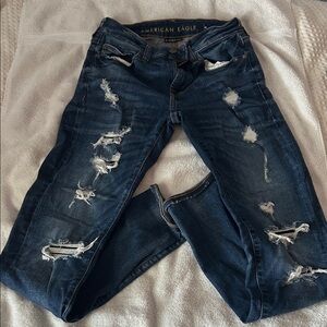 American Eagle Outfitters Dark Indigo Distressed Skinny Jeans size 28
